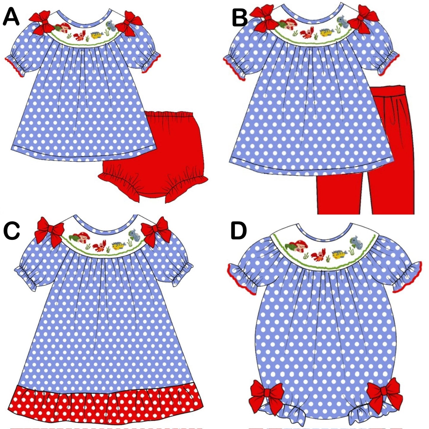 Preorder 25 - ETA March - Mermaid Polka Dot Collection - machine Smocked Bubble