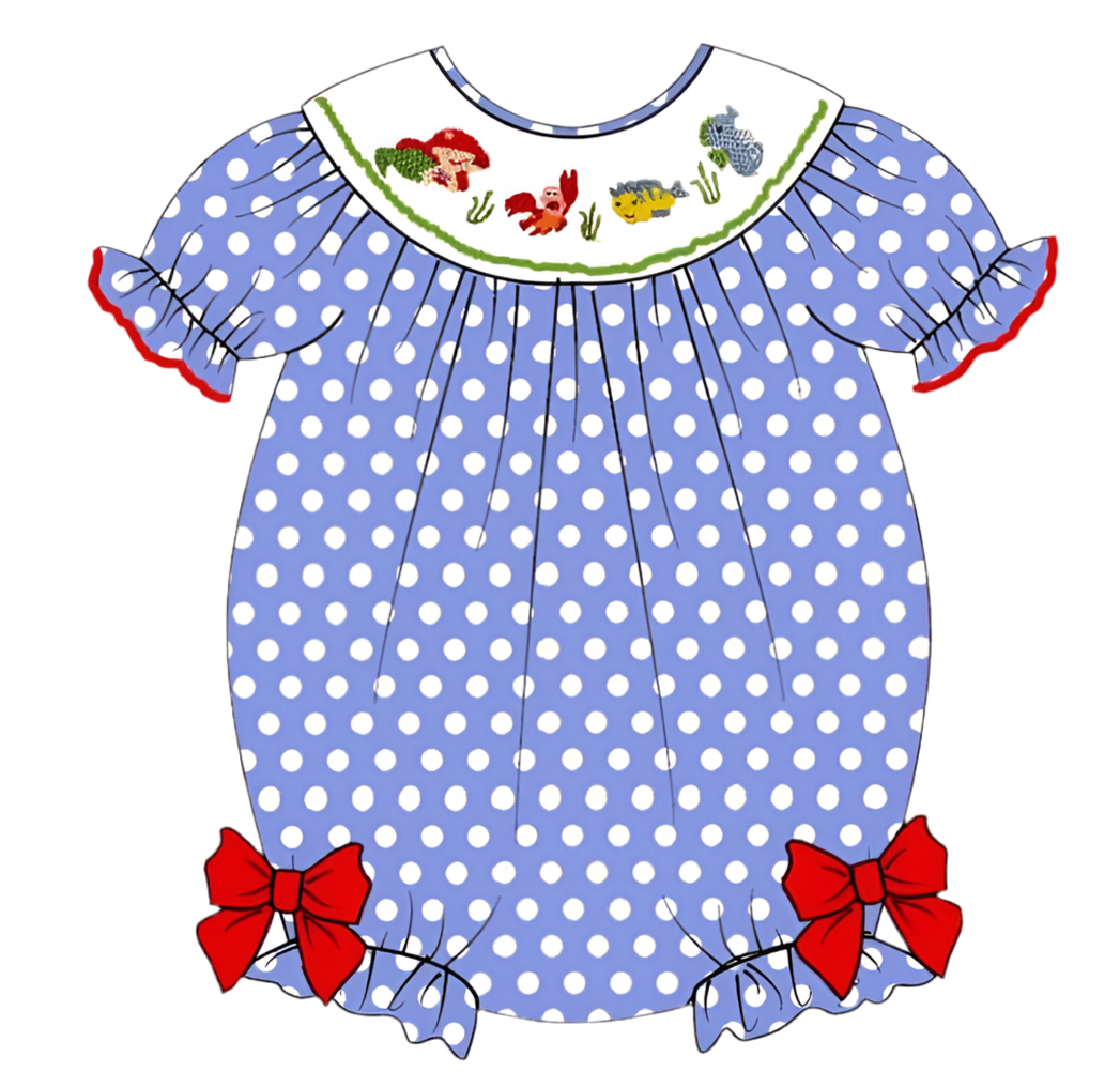 Preorder 25 - ETA March - Mermaid Polka Dot Collection - machine Smocked Bubble