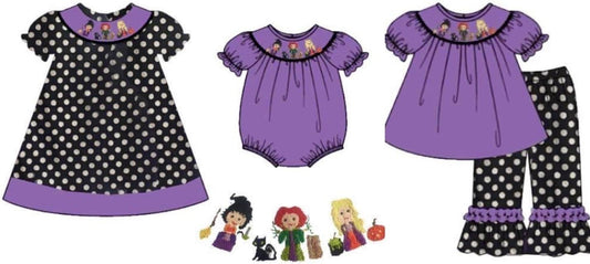 Smocked Halloween Sisters (Dress, pants set or bubble)