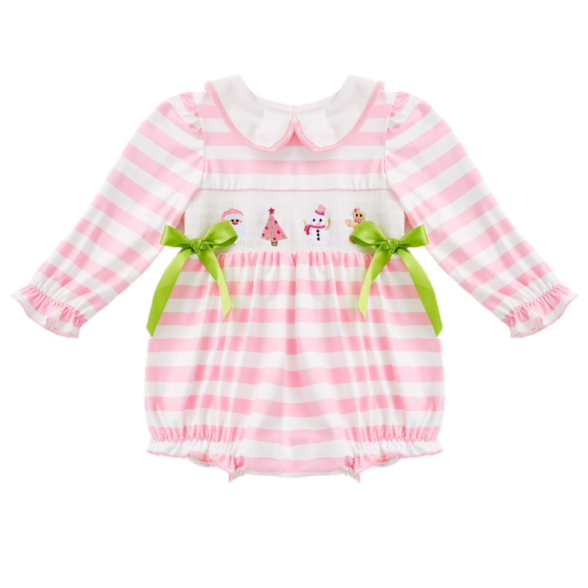 Pink Christmas Striped Smocked Bubble