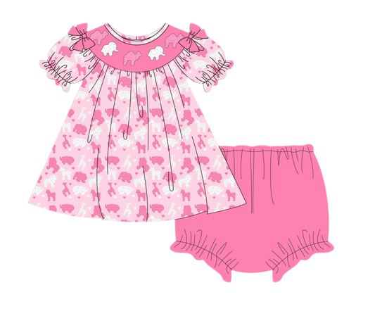 Preorder 25 - ETA March - Frosted Animal Cookies Collection - Smocked (machine) Bloomer Set