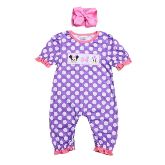 Magical Friends - Pink and Purple Polka Dot Girl Romper